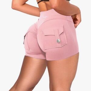 Danysu Women's Pocket Shorts Cross High Waist Scrunch Butt